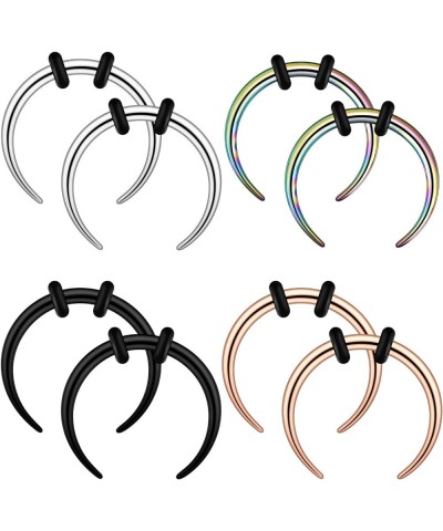 18G 16G 14G 12G 10G Stainless Steel Crescent Pincher Septum Rings C Shape Buffalo Horseshoes Taper Set 4 Pairs 12G, 3/8"(10mm...