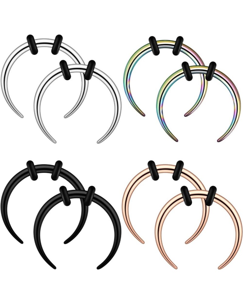 18G 16G 14G 12G 10G Stainless Steel Crescent Pincher Septum Rings C Shape Buffalo Horseshoes Taper Set 4 Pairs 12G, 3/8"(10mm...