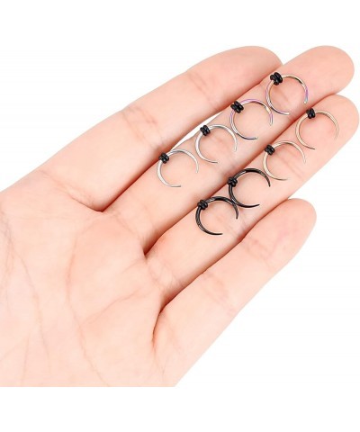 18G 16G 14G 12G 10G Stainless Steel Crescent Pincher Septum Rings C Shape Buffalo Horseshoes Taper Set 4 Pairs 12G, 3/8"(10mm...