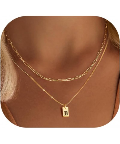 Gold Initial Necklaces for Women Non Tarnish, 14K Gold Dainty Square Letter Pendant Necklace Waterproof A-Z Trendy Thin Chain...