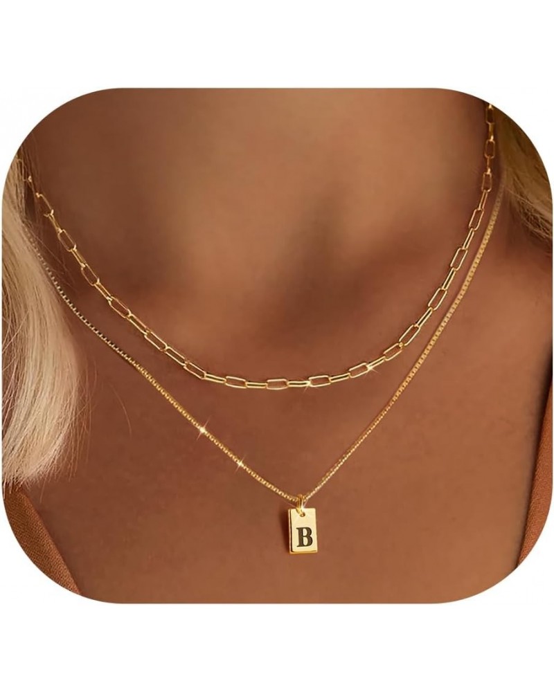 Gold Initial Necklaces for Women Non Tarnish, 14K Gold Dainty Square Letter Pendant Necklace Waterproof A-Z Trendy Thin Chain...