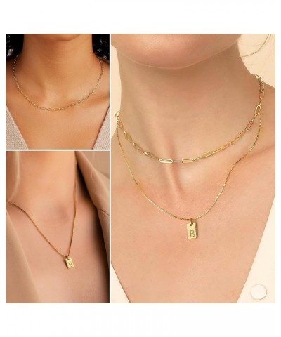 Gold Initial Necklaces for Women Non Tarnish, 14K Gold Dainty Square Letter Pendant Necklace Waterproof A-Z Trendy Thin Chain...