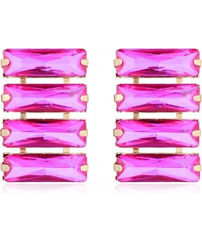 Rhinestone Rectangle Earrings for Women Dangling Geometric Shaped with Crystal Drop Earrings Rose pink $8.94 Earrings