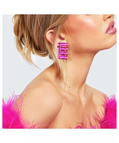 Rhinestone Rectangle Earrings for Women Dangling Geometric Shaped with Crystal Drop Earrings Rose pink $8.94 Earrings