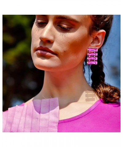 Rhinestone Rectangle Earrings for Women Dangling Geometric Shaped with Crystal Drop Earrings Rose pink $8.94 Earrings