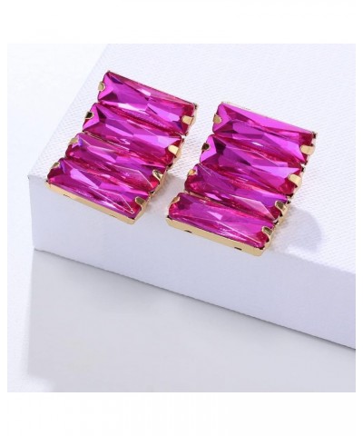 Rhinestone Rectangle Earrings for Women Dangling Geometric Shaped with Crystal Drop Earrings Rose pink $8.94 Earrings