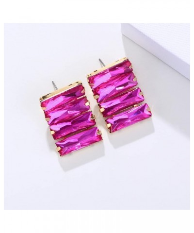 Rhinestone Rectangle Earrings for Women Dangling Geometric Shaped with Crystal Drop Earrings Rose pink $8.94 Earrings