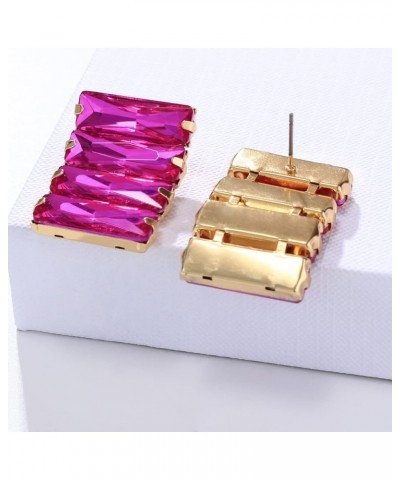 Rhinestone Rectangle Earrings for Women Dangling Geometric Shaped with Crystal Drop Earrings Rose pink $8.94 Earrings