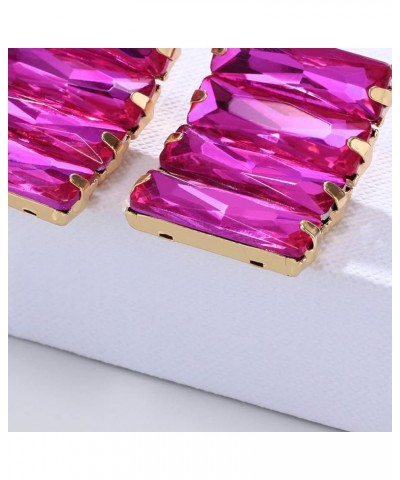 Rhinestone Rectangle Earrings for Women Dangling Geometric Shaped with Crystal Drop Earrings Rose pink $8.94 Earrings