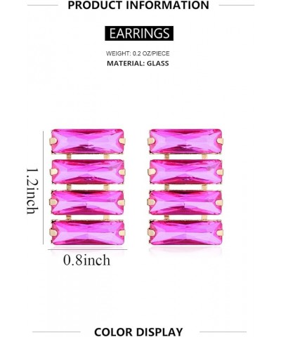 Rhinestone Rectangle Earrings for Women Dangling Geometric Shaped with Crystal Drop Earrings Rose pink $8.94 Earrings