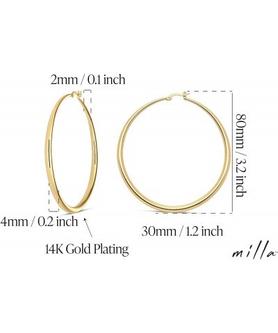 14K Gold Hoop Earrings For Women, Silver Hoop Earrings & Rose Gold Earrings with Graduated Curvature 14K Gold Plated / 3.2 in...