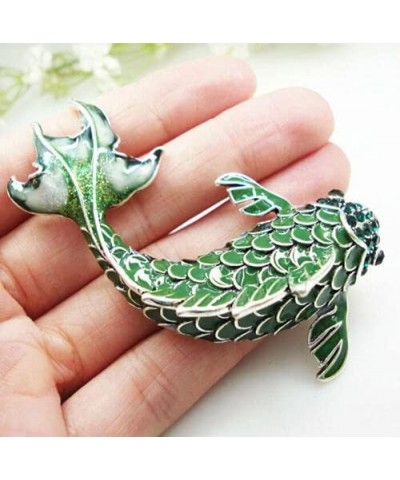 Vintage Green Fish Woman's Brooch Pin Rhinestone Crystal Animal Silver Tone $10.58 Brooches & Pins