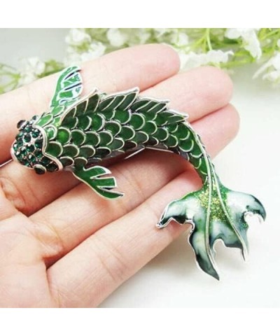 Vintage Green Fish Woman's Brooch Pin Rhinestone Crystal Animal Silver Tone $10.58 Brooches & Pins