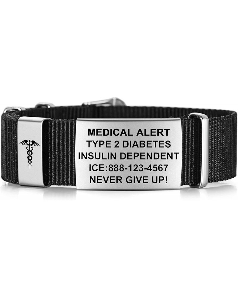 Medical Alert Bracelets for Women & Men Personalized | Medical Bracelets for Men with Steel Tag - 18mm Wide Nylon Band Emerge...