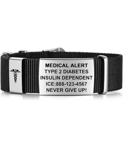 Medical Alert Bracelets for Women & Men Personalized | Medical Bracelets for Men with Steel Tag - 18mm Wide Nylon Band Emerge...