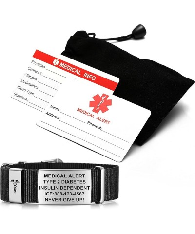 Medical Alert Bracelets for Women & Men Personalized | Medical Bracelets for Men with Steel Tag - 18mm Wide Nylon Band Emerge...