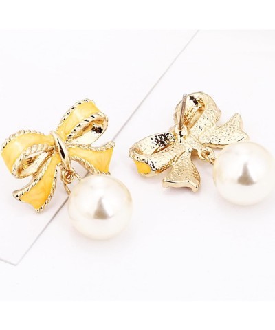 Pearl Bow Earrings Dainty Bow Earrings Rhinestone Bow Stud Earrings Pearl Statement Earrings for Christmas Party Holiday Jewe...