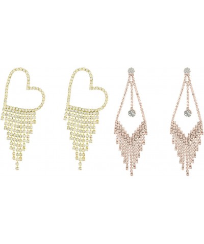 2 Pairs Dangle Earrings for Women Tassel Earrings Set,Long Tassel Heart Diamond Dangle Earrings Earstuds for Women Gifts $4.7...