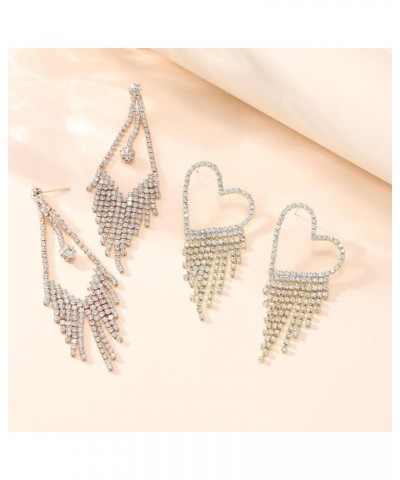 2 Pairs Dangle Earrings for Women Tassel Earrings Set,Long Tassel Heart Diamond Dangle Earrings Earstuds for Women Gifts $4.7...