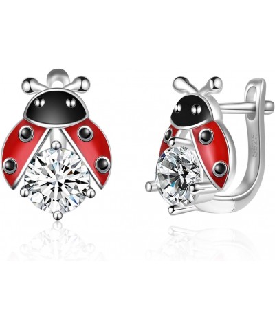 Ladybug Earrings for Women Sterling Silver Ladybug Leverback Hoop Earrings Jewelry for Girls (ladybug zircon earrings) $14.40...