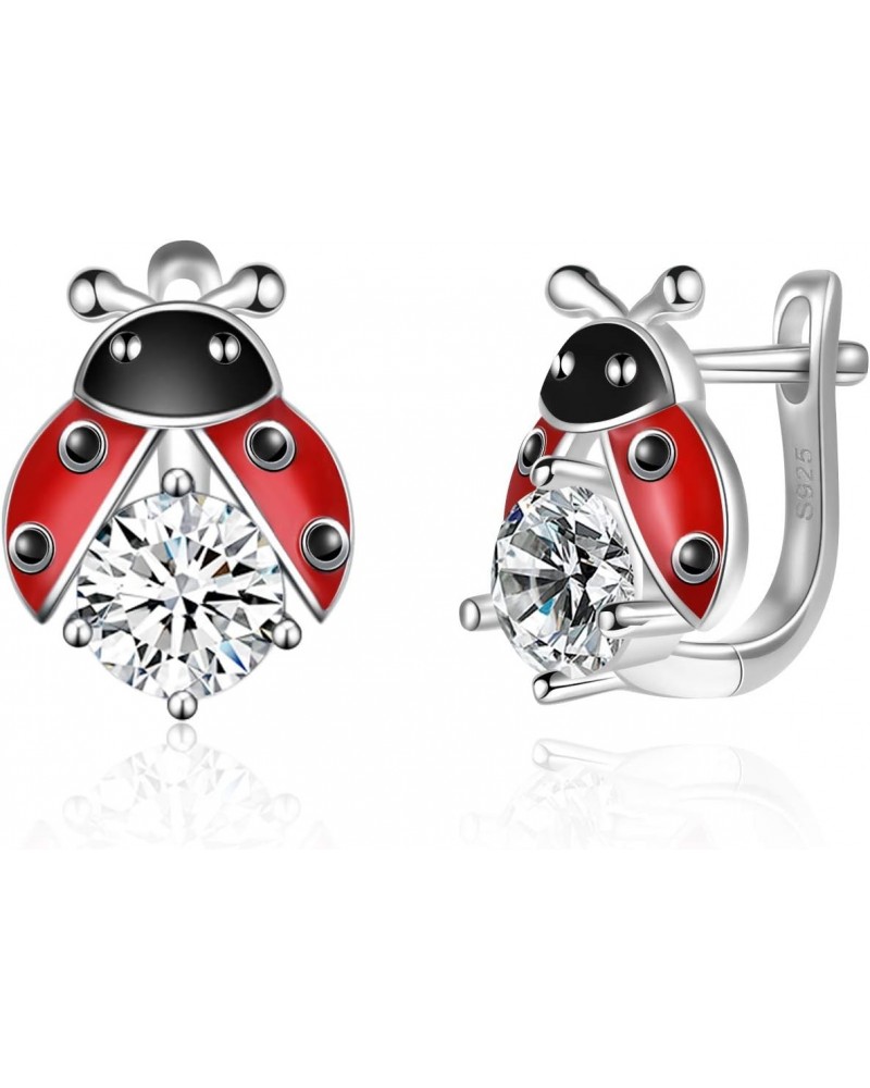 Ladybug Earrings for Women Sterling Silver Ladybug Leverback Hoop Earrings Jewelry for Girls (ladybug zircon earrings) $14.40...