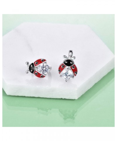 Ladybug Earrings for Women Sterling Silver Ladybug Leverback Hoop Earrings Jewelry for Girls (ladybug zircon earrings) $14.40...