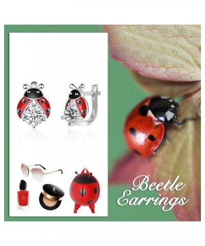 Ladybug Earrings for Women Sterling Silver Ladybug Leverback Hoop Earrings Jewelry for Girls (ladybug zircon earrings) $14.40...