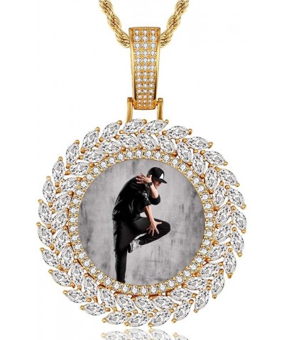 Custom Personalized Picture/Photo Pendant Necklace for Men and Women Hip-Hop Jewelry Leaf Circle-Gold $16.38 Necklaces