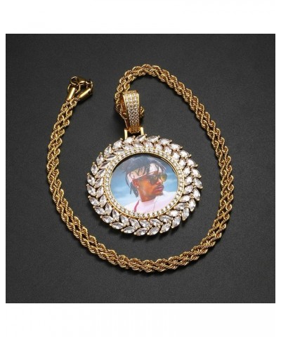 Custom Personalized Picture/Photo Pendant Necklace for Men and Women Hip-Hop Jewelry Leaf Circle-Gold $16.38 Necklaces