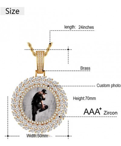 Custom Personalized Picture/Photo Pendant Necklace for Men and Women Hip-Hop Jewelry Leaf Circle-Gold $16.38 Necklaces