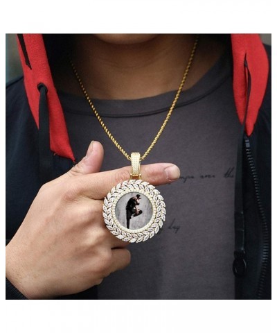 Custom Personalized Picture/Photo Pendant Necklace for Men and Women Hip-Hop Jewelry Leaf Circle-Gold $16.38 Necklaces