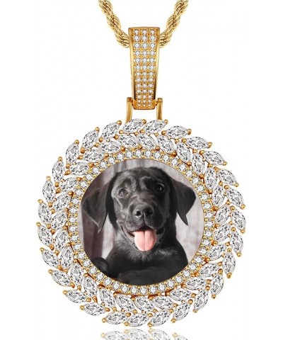 Custom Personalized Picture/Photo Pendant Necklace for Men and Women Hip-Hop Jewelry Leaf Circle-Gold $16.38 Necklaces