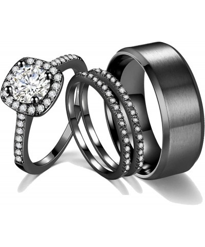 CEJUG 2Ct 18k Black Gold Wedding Ring Sets for Women and Men Hers His Titanium Bands Stainless Steel Couple Rings Cz Women's ...