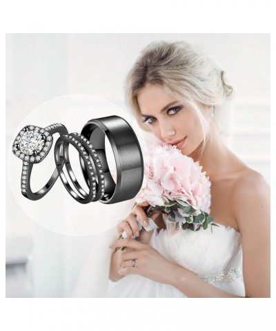 CEJUG 2Ct 18k Black Gold Wedding Ring Sets for Women and Men Hers His Titanium Bands Stainless Steel Couple Rings Cz Women's ...