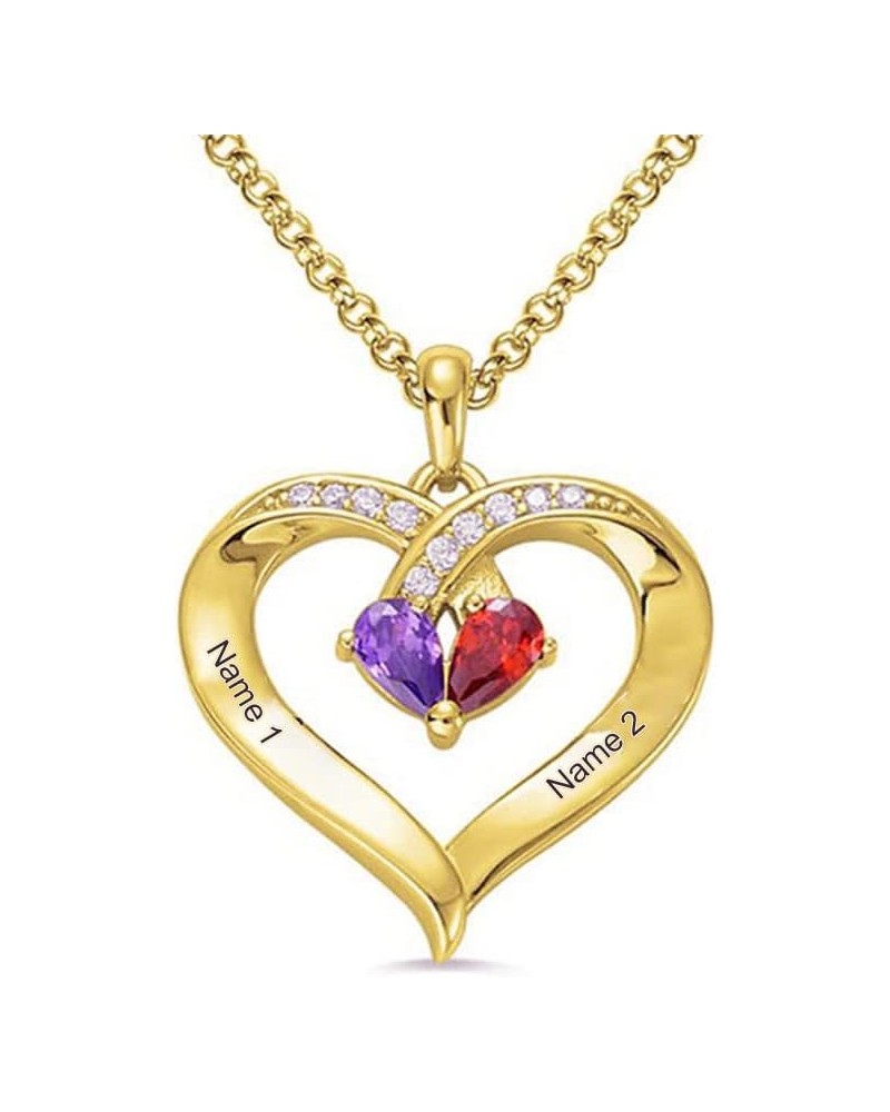 10K/14K/18K Solid Gold Personalized Name Heart Necklace With 1-5 Birthstone, Real Gold Customized Mom Names Pendant Necklace ...