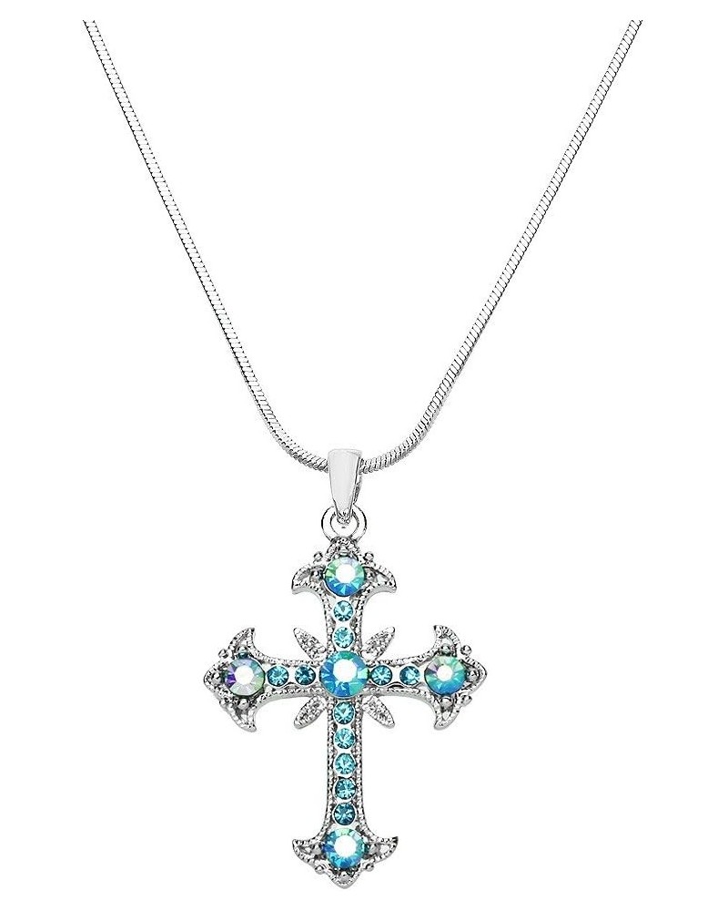 Cross Earring or Pendant Necklace Rhinestone Crystal Rhodium High Polished Style 1 - Aqua $9.27 Necklaces