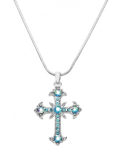 Cross Earring or Pendant Necklace Rhinestone Crystal Rhodium High Polished Style 1 - Aqua $9.27 Necklaces