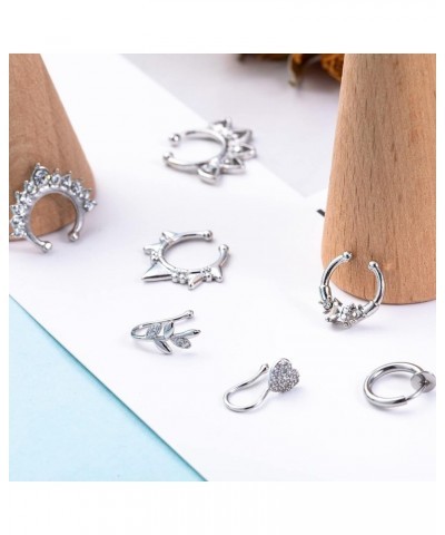 15 Pcs Stainless Steel Fake Nose Ring Hoop for Men Women Faux Septum Piercing Ring Fake Nose Cuff Silver-tone $8.39 Body Jewelry