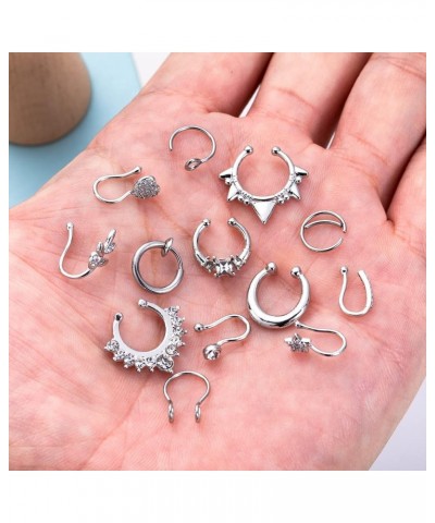 15 Pcs Stainless Steel Fake Nose Ring Hoop for Men Women Faux Septum Piercing Ring Fake Nose Cuff Silver-tone $8.39 Body Jewelry