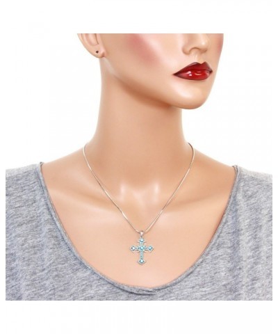 Cross Earring or Pendant Necklace Rhinestone Crystal Rhodium High Polished Style 1 - Aqua $9.27 Necklaces