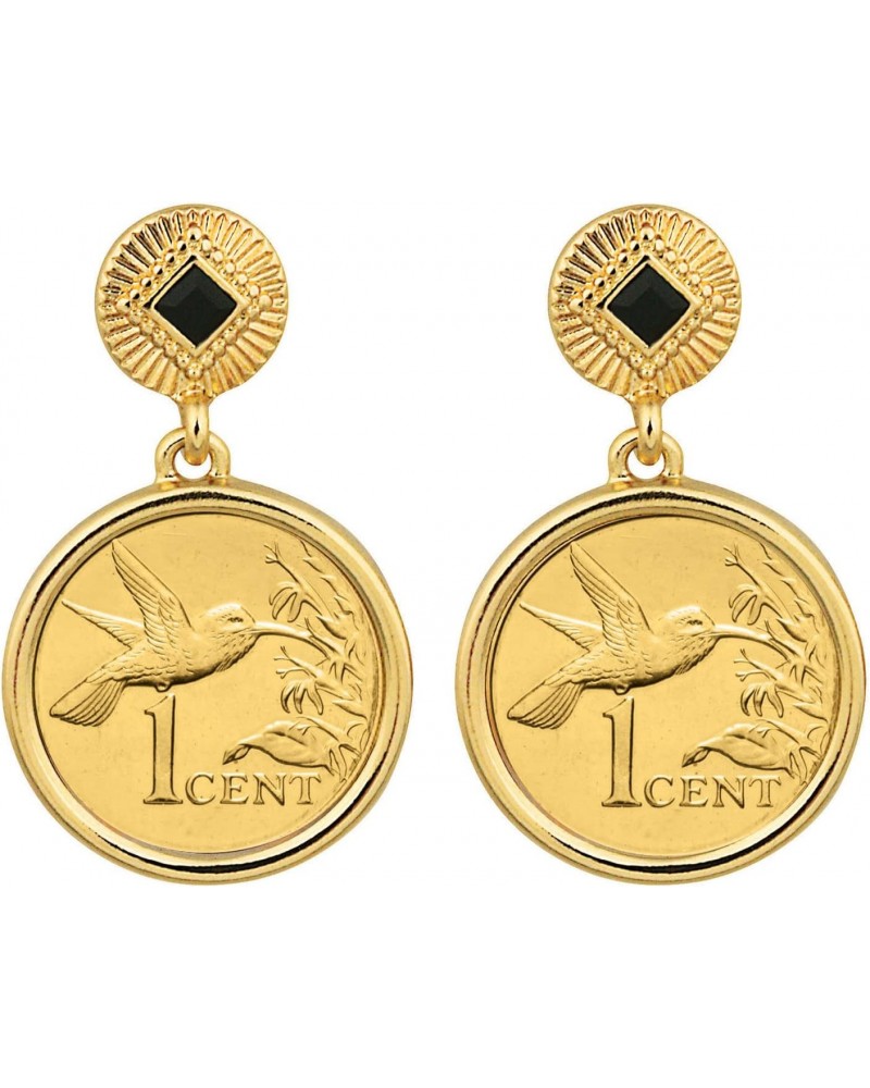 Earrings Hummingbird One Cent Coin Jewelry- Post Pin Style- Goldtone Bezel-Minted in Trinidad & Tobago- Art Deco $11.48 Earrings