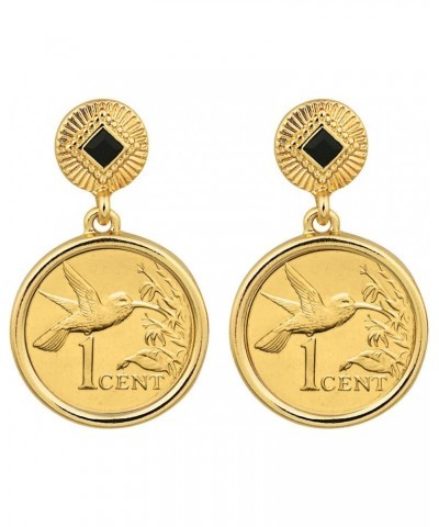 Earrings Hummingbird One Cent Coin Jewelry- Post Pin Style- Goldtone Bezel-Minted in Trinidad & Tobago- Art Deco $11.48 Earrings