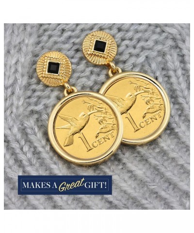 Earrings Hummingbird One Cent Coin Jewelry- Post Pin Style- Goldtone Bezel-Minted in Trinidad & Tobago- Art Deco $11.48 Earrings