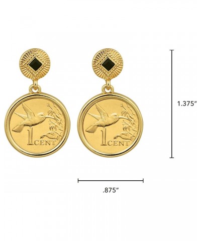 Earrings Hummingbird One Cent Coin Jewelry- Post Pin Style- Goldtone Bezel-Minted in Trinidad & Tobago- Art Deco $11.48 Earrings