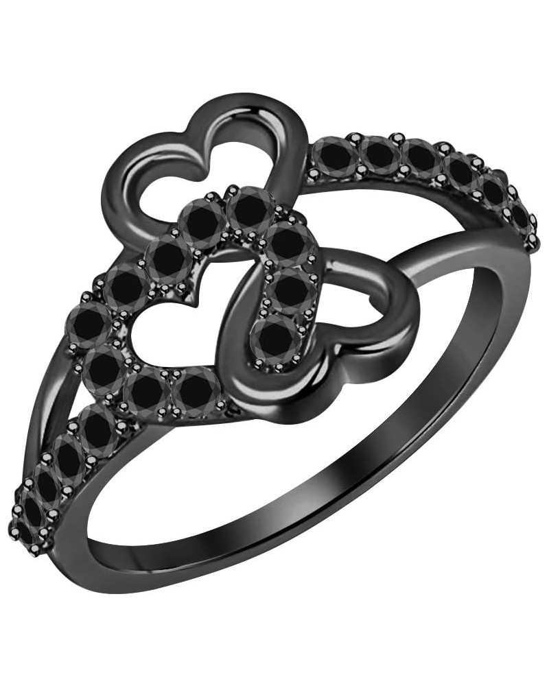 0.33 Ctw Round Cut Gemstone 14k Black Gold Plated Sideways Heart Infinity Ring, Double Heart Ring for Women's. created-black ...