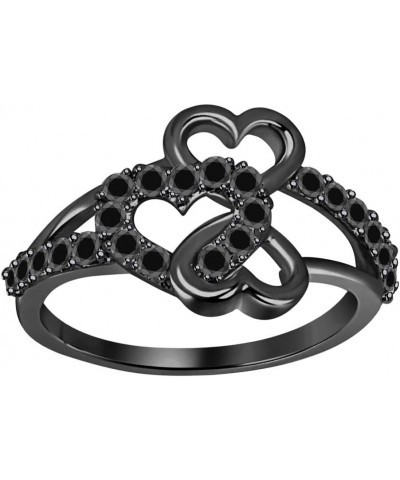 0.33 Ctw Round Cut Gemstone 14k Black Gold Plated Sideways Heart Infinity Ring, Double Heart Ring for Women's. created-black ...