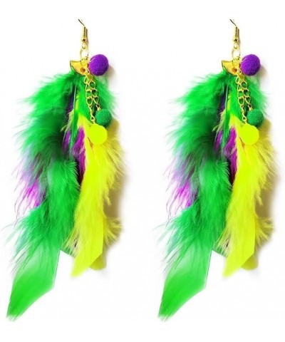 Mardi Gras Exaggerated Accessories Earrings Carnival Feather Pompom Metal Mesh Earrings,Festival Holiday Masquerade Parade Ca...