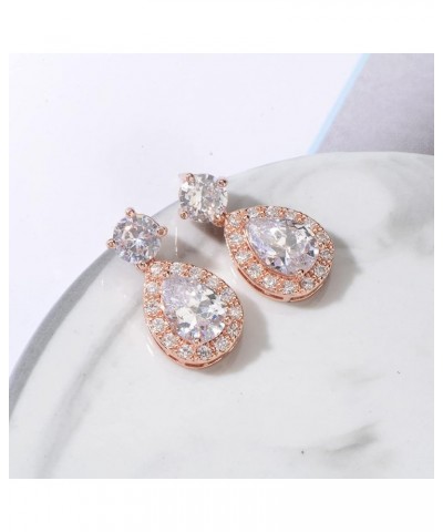 CZ Teardrop Dangle Earrings for Women Small Sterling Silver Crystal Cubic Zirconia Simulated Diamond Rhinestone Birthstone Br...