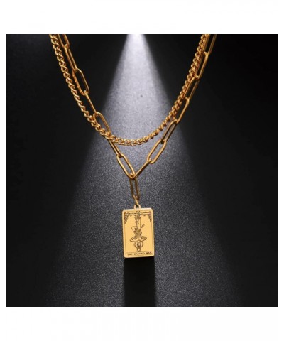 Double Layer Necklace Vintage Tarot Jewelry Good Luck Amulet Pendants Stainless Steel Necklace Gold-THE HANGED MAN $8.66 Neck...