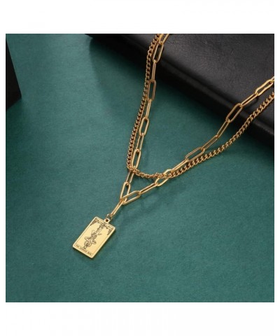 Double Layer Necklace Vintage Tarot Jewelry Good Luck Amulet Pendants Stainless Steel Necklace Gold-THE HANGED MAN $8.66 Neck...